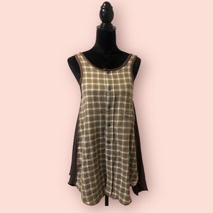 Slightly Unhinged Plaid Vintage Style Plaid Paneled Brown and Cream Tank Top